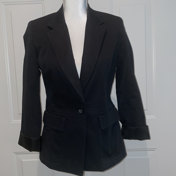 Express Stretch SZ 3/4 Women’s Lined Black One Button Two Pocket Blazer - Picture 14 of 14